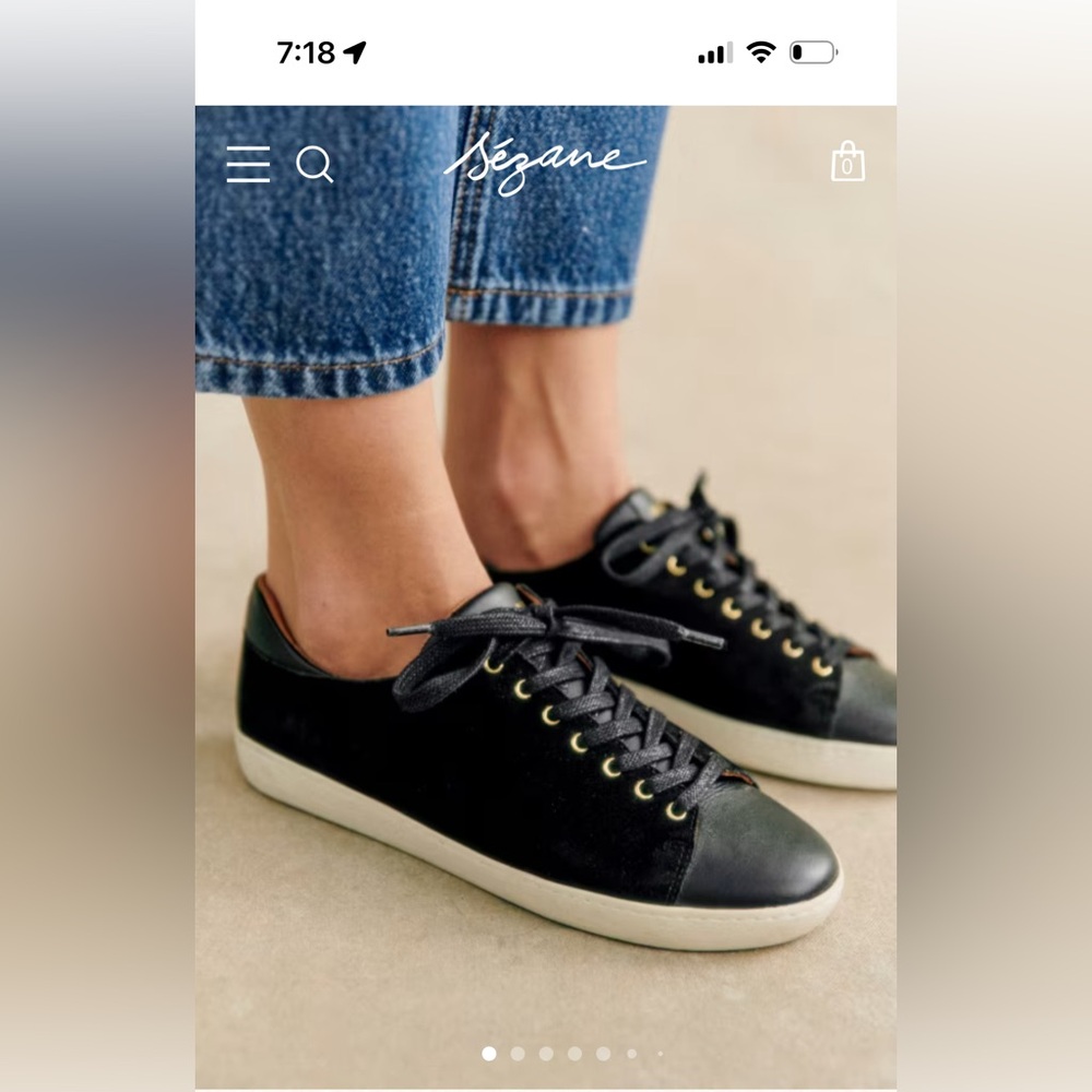 Sézane Black Leather & Suede Low-Top Sneakers